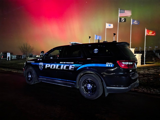 Preston Police Vehicle and northern lights