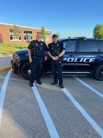 Preston Police Chief Chad Gruver on the left and Officer Adam McPherson on the right